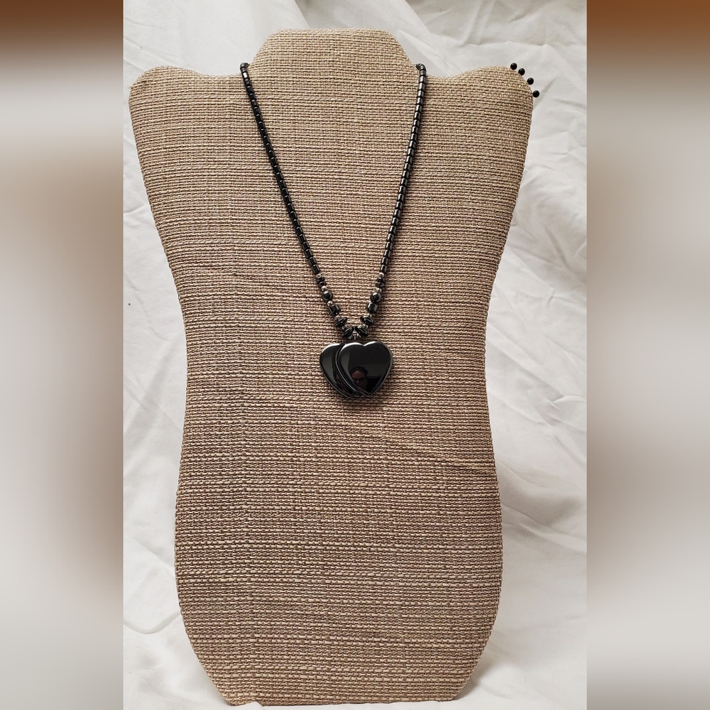Hematite double heart necklace